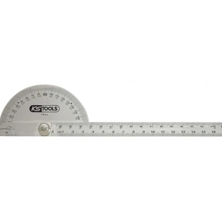 Rapporteur d'angle INOX KS - Serrage central - secteur 90mm, règle 220mm - - KS Tools | 300.0700