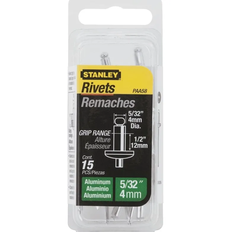 RIVET ALUMINIUM 3MM X 12,7 - BOITE DE 15 PIÈCES STANLEY 1-PAA48T