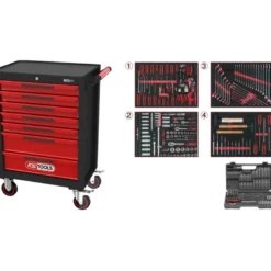 Servante d'atelier ECOline NOIR/ROUGE 7 tiroirs équipée de 515 outils - KSTools | 897.7515