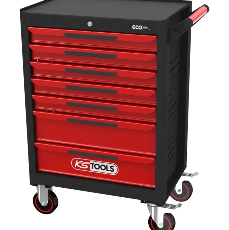 Servante d'atelier ECOline NOIR/ROUGE 7 tiroirs, vide - KSTools | 897.0007