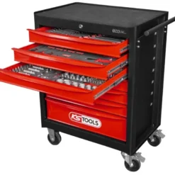 Servante d'atelier ECOline NOIR/ROUGE 7 tiroirs equipée de 215 outils - KSTools | 897.7215