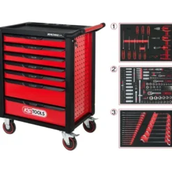 Servante d'atelier RACINGline NOIR/ROUGE 7 tiroirs équipée de 215 outils - KSTools | 826.7215