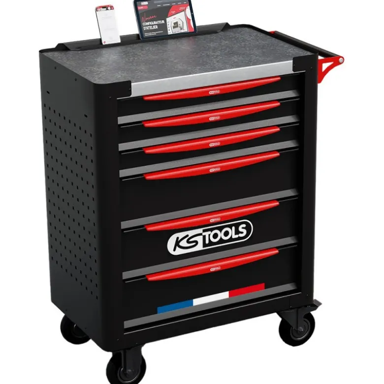 Servante d'atelier 6 tiroirs fabriquée en France équipée de 364 outils - KSTools | 824.6364F
