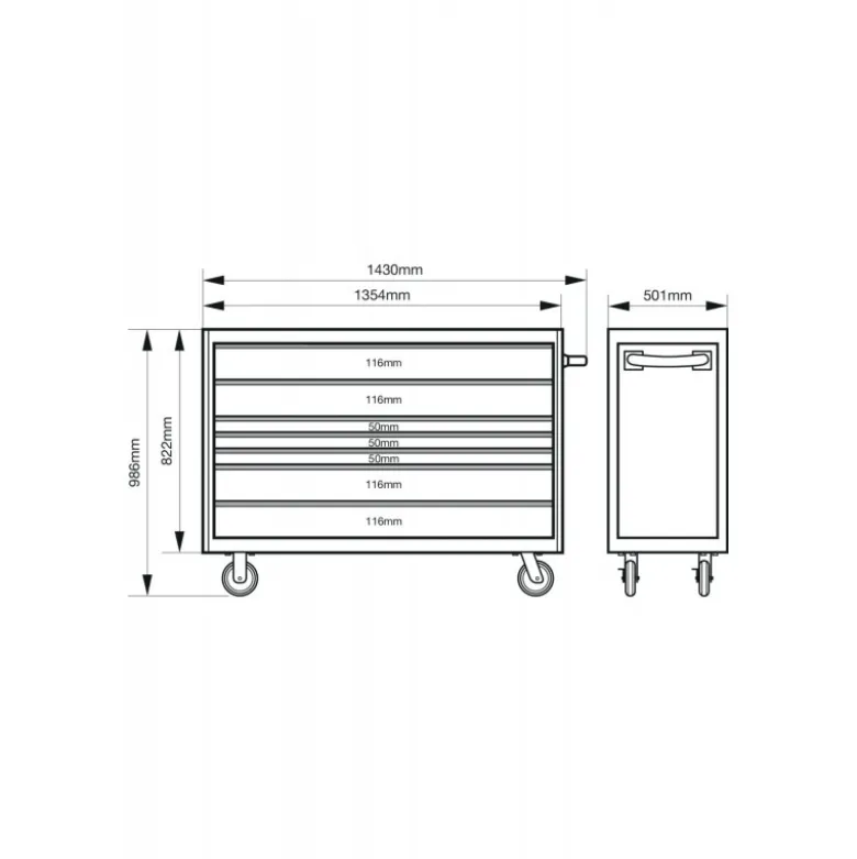Servante d'atelier XXL 53", 7 tiroirs - Bahco | 1476KXXL7BK