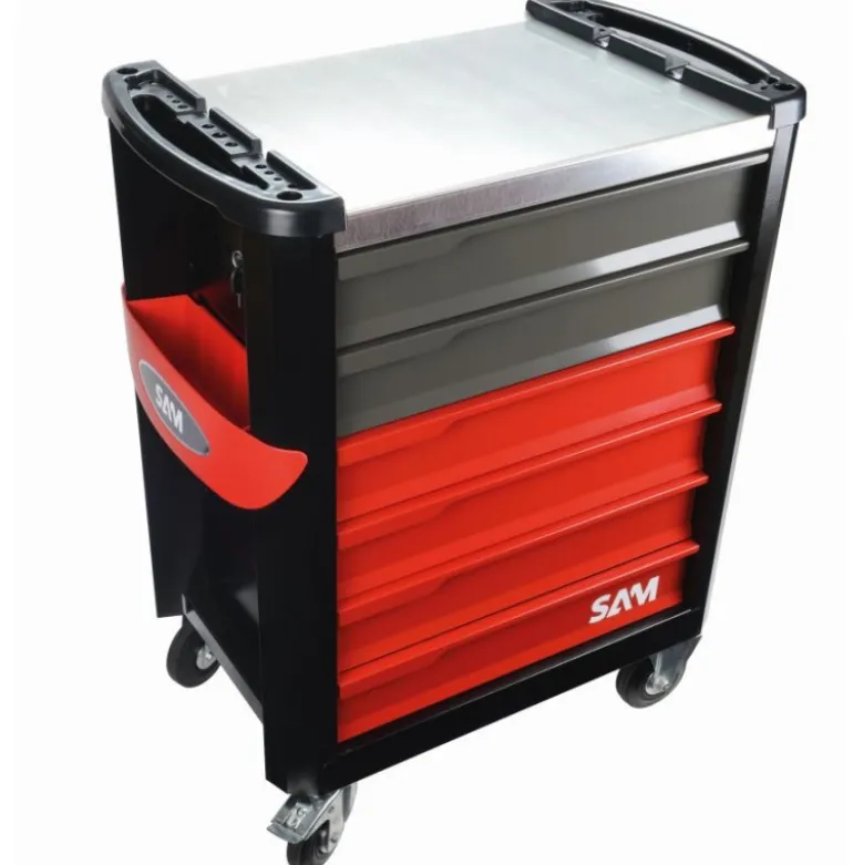 SERVANTE 30N - 6 TIROIRS - ROUGE - PLATEAU ACIER GALVANISE - SAM | SERVI-630N