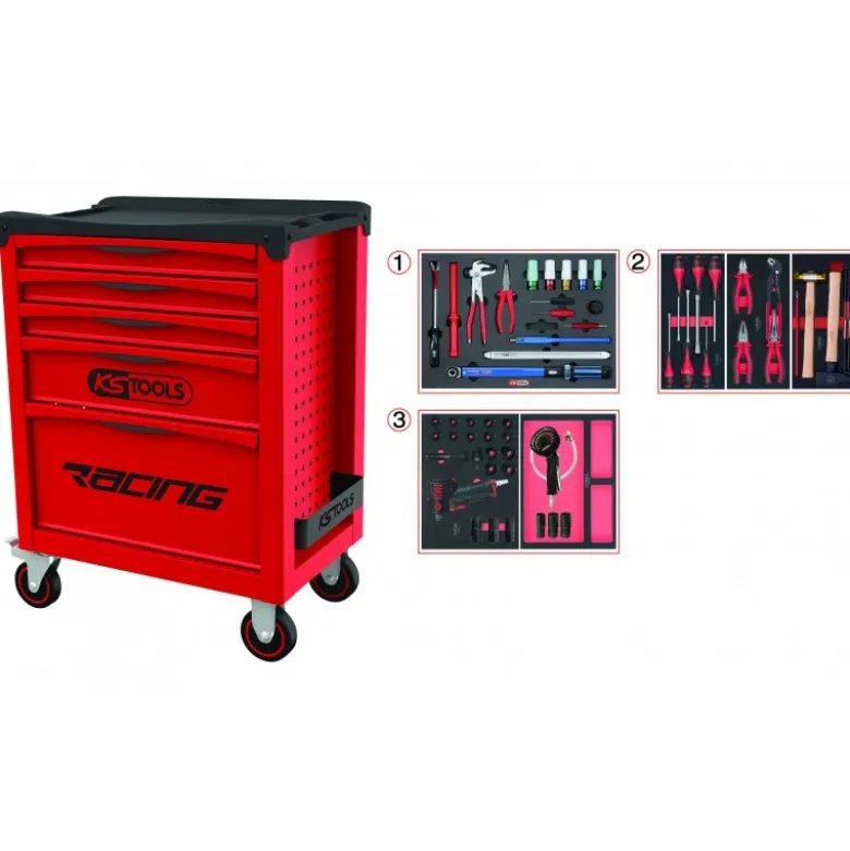 Servante RACING 5 tiroirs équipée de 60 outils - spéciale Roue KS Tools | 855.5060