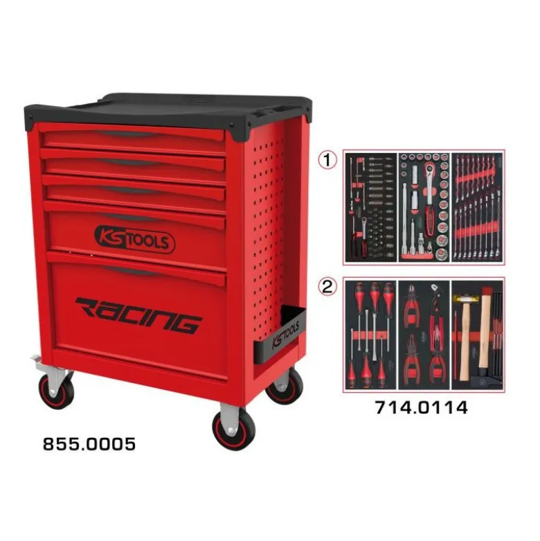 Servante RACING 5 tiroirs équipée de 114 outils - KSTools | 855.5114