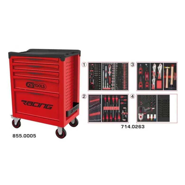 Servante RACING 5 tiroirs équipée de 263 outils - KSTools | 855.5263