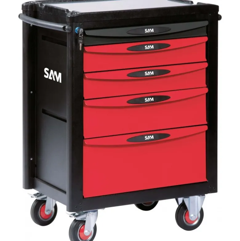 SERVANTE 40 - 5 TIROIRS - ROUGE - PLATEAU ALUMINIUM - SAM | SERVI-540