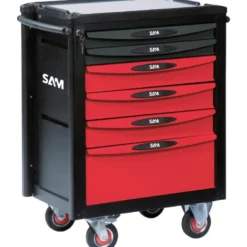 SERVANTE 40 - 6 TIROIRS - ROUGE - PLATEAU ALUMINIUM - SAM | SERVI-640