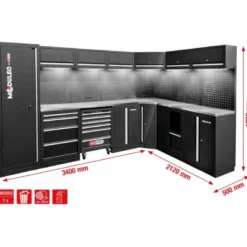 Système d’armoire d’atelier, forme en L, 3400 x 2120 mm, variante 2 - KSTools | 866.6220