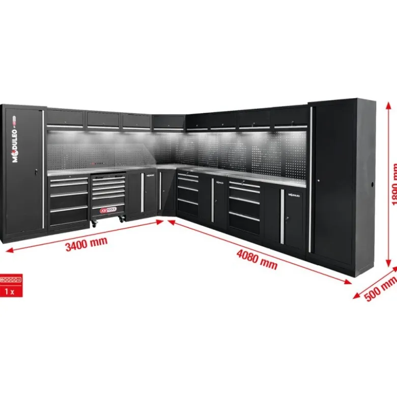 Système d’armoire d’atelier, forme en L, 3400 x 4080 mm, variante 2 - KSTools | 866.6280