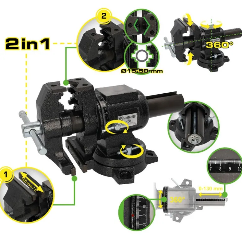 Étau multifonction COMPETITION 2-en-1, 5", pivotant sur 360° - KSTools | 512.5060