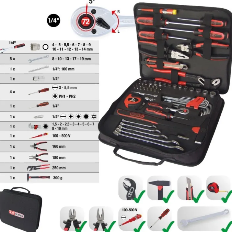 Trousse à outils universelle 1/4'' , 62 pcs - KSTools | 917.0062