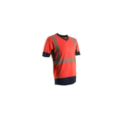 T-shirt manches courtes - KOMO - 55% CO/45% PES 150g/m2 + Mesh + Bandes segmentées - Rouge HV/Marine - COVERGUARD | 7KOMR