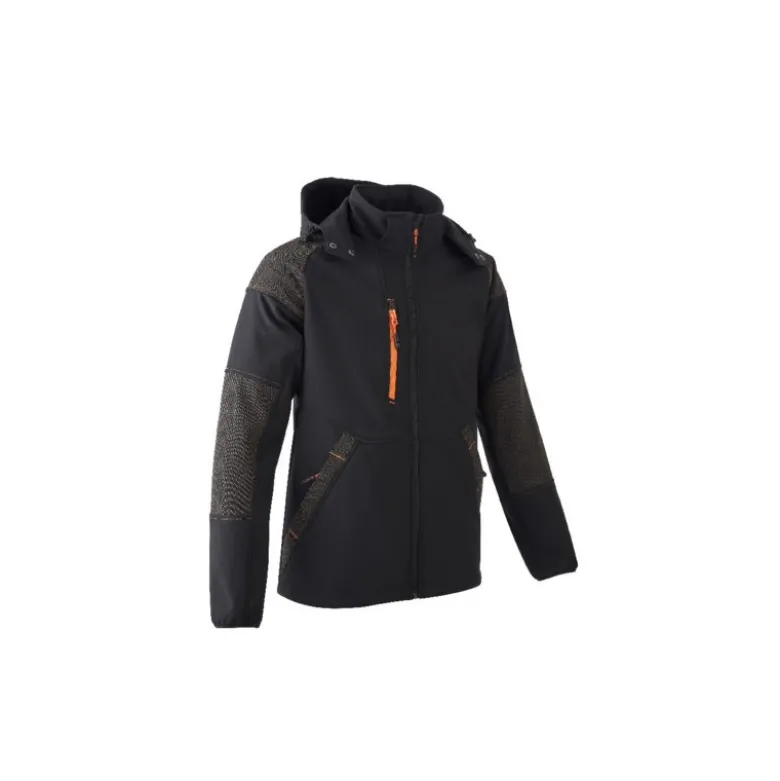 Veste Softshell - YUKI II - Ripstop 94% PES/6% EA + TPU membrane + Polaire - 350g/m2 - Noir/Citrouille - COVERGUARD | 5YKY310