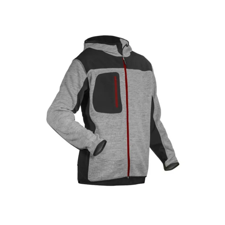 Veste thermique - BORA - Tricot 100% PES 380g/m2 + Softshell - Gris chiné/Rouge - COVERGUARD | 5BORM
