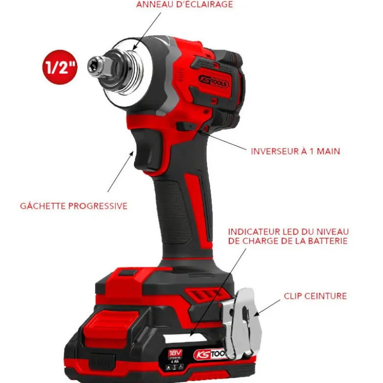 Visseuse à chocs 1/2'' 230Nm 18V 4Ah - Ks Tools | 515.4745F